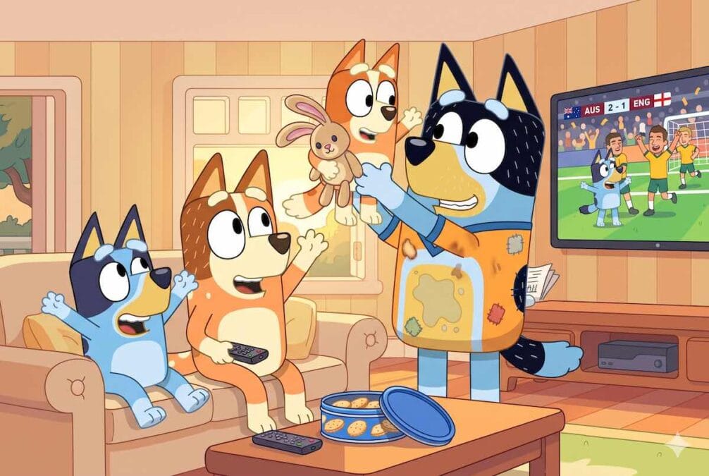 Familia heller preparados para el partido con la camiseta de la suerte de papá destilo animación 3D.