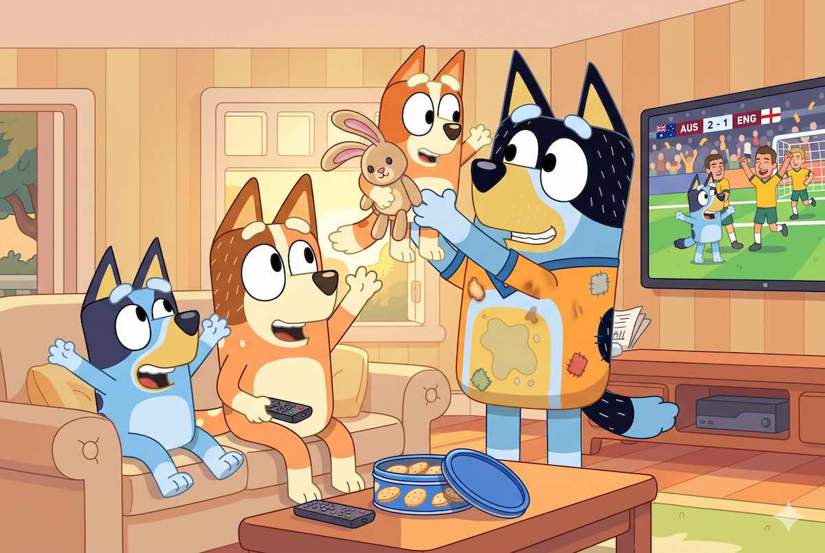 Familia heller preparados para el partido con la camiseta de la suerte de papá destilo animación 3D.
