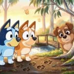 Bluey y Bingo exploran un bosque durante unas vacaciones en un camping mientras descubren un nuevo amigo en este cuento infantil.