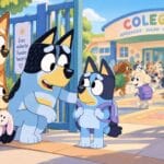 Bluey preparada para su primer día de colegio con su mochila