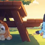 bingo esta triste mientras bluey trata de animar