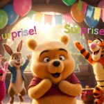 Winnie the Pooh sorprendido por Piglet, Tigger e Ígor en su fiesta sorpresa en el Bosque de los Cien Acres.