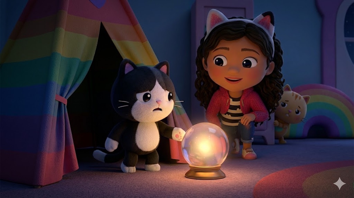 la valentía de Pandy puesta a prueba para dormir solo y gabby le ayuda