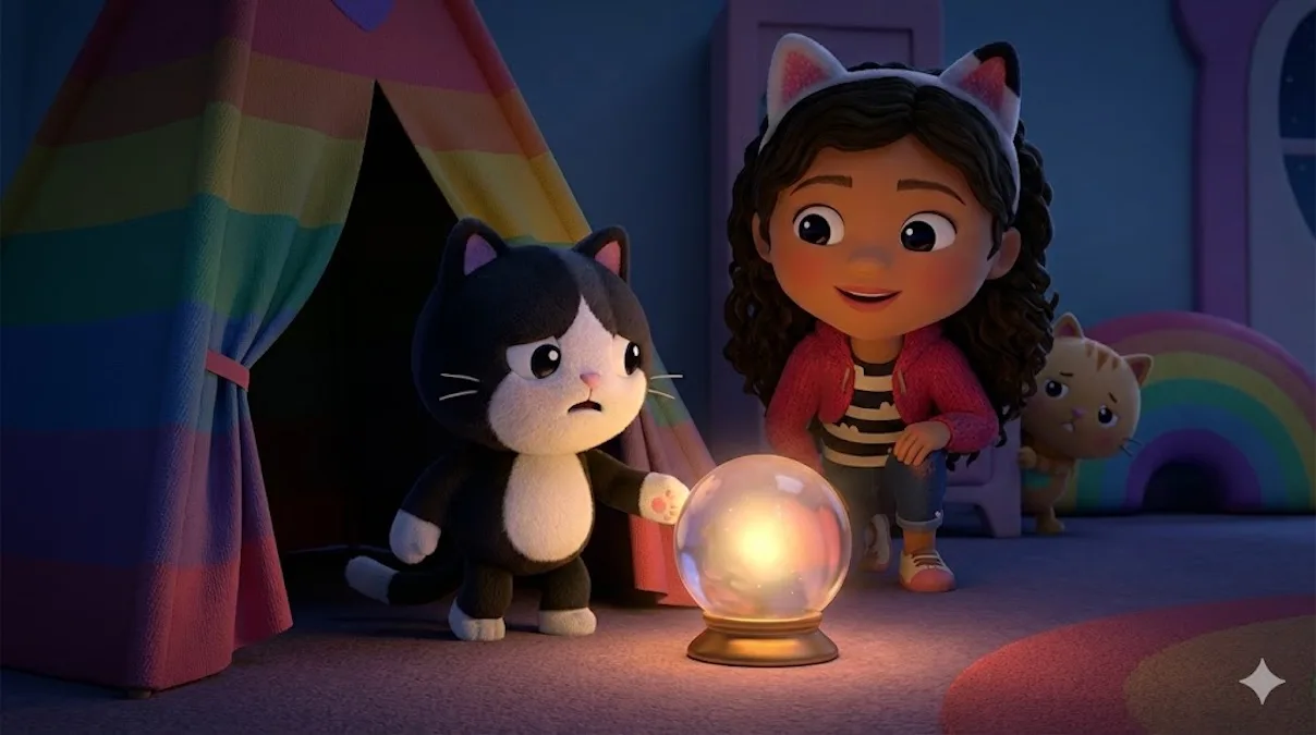 la valentía de Pandy puesta a prueba para dormir solo y gabby le ayuda
