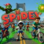 Dibujo de Spidey y Ghost-Spider en bicicleta en Nueva York